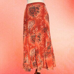 Coldwater Creek Womens Boho Floral Paisley Midi Skirt Size PS Festival Flowy